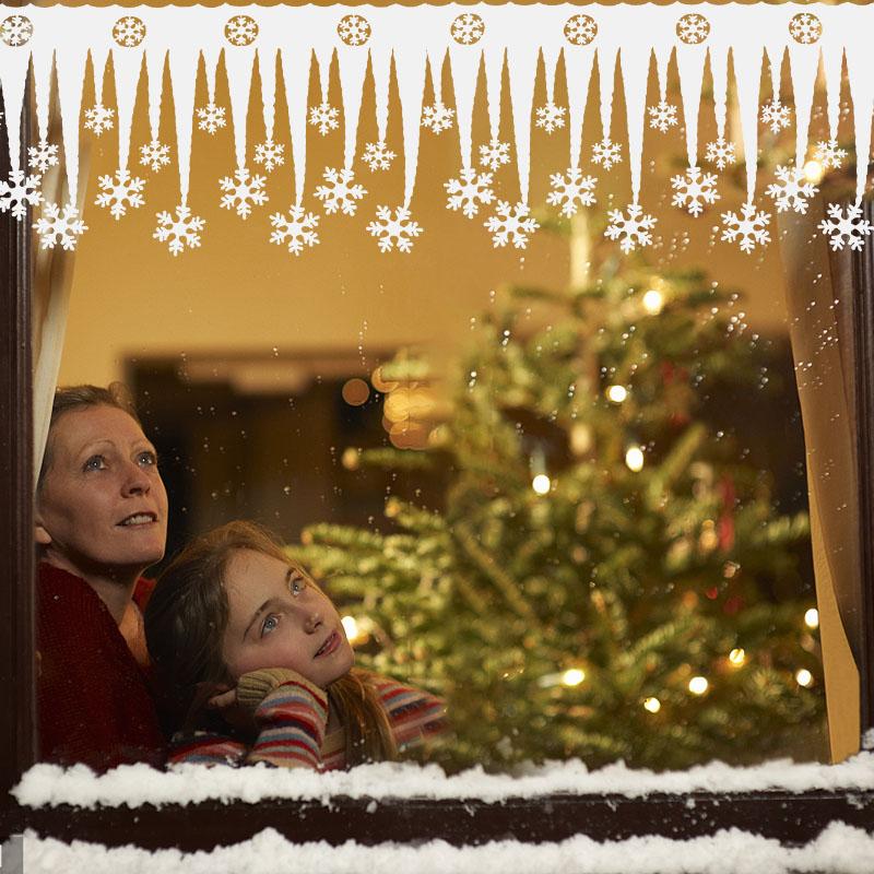 2pcs/lot Christmas White Snowflake Artifical Snow Ice Strip Xmas Decoration Ornament Pendants Festival Party Window Decoration