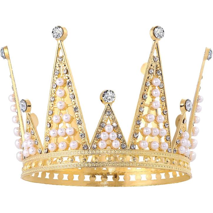 Золотая Корона STOBOK Топпер для Торта: С Днем Рождения Топпер для Торта, Декор для Вечеринки, Корона Королевы из Жемчуга и Страз, Диадема для Торта, Головное Украшение для Девушек, Мальчиков и