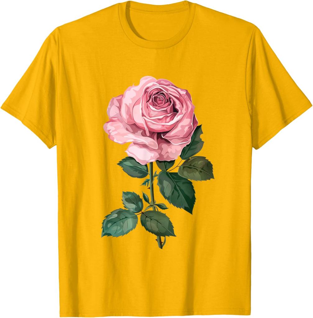 Pink Rose Flower Graphic Print Men's Cotton Casual Daily T-Shirt Soft Short Sleeve Tee