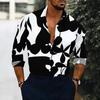 Camisa de Hombre con Cuello Estampado Floral Azul Blanco Diminuto por Todas Partes Manga Larga Botones