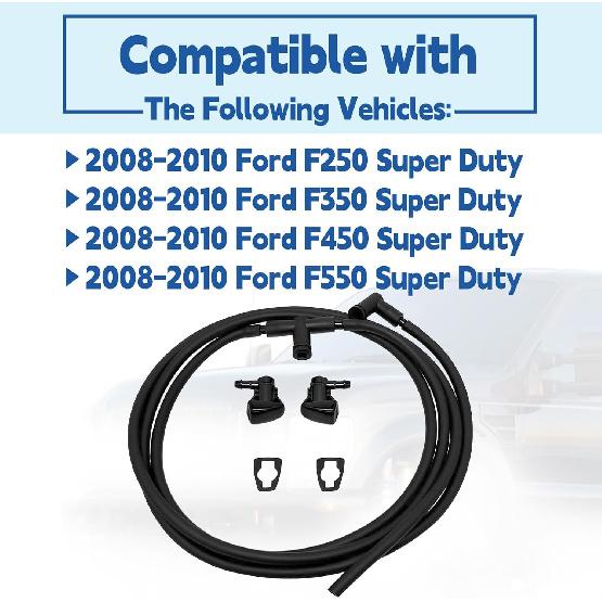 7C3Z-17K605-A Wiper Windshield Washer Hose Nozzle Kit Fit for 2008-2010 Ford F250 F350 F450 F550 Super Duty Replace 7C3Z-17603-A