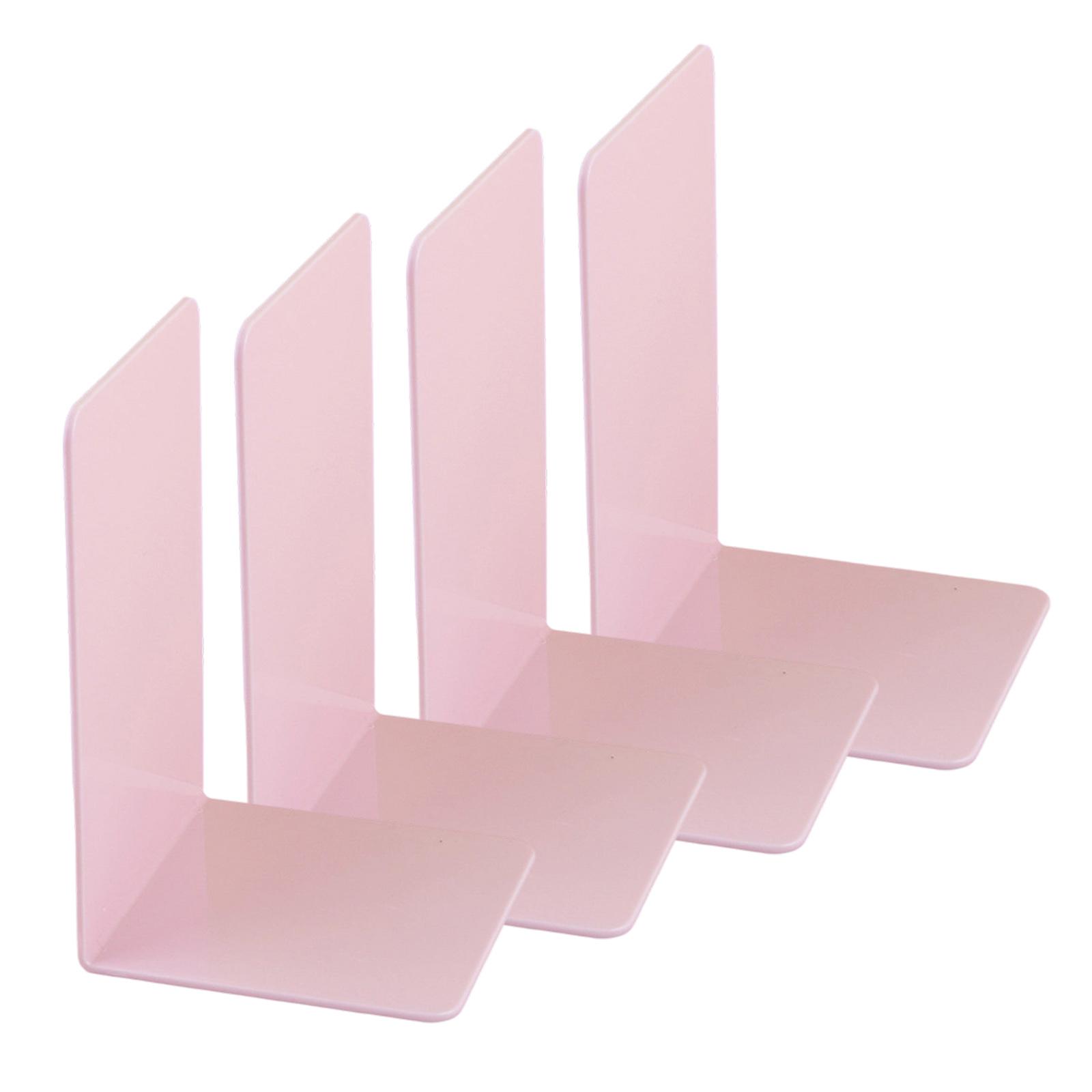 4 Stück Acryl Buchstützen Buchhalter Ständer Buchstützen L-Form Buchstützen Schreibtischorganizer für Bücher Zeitschriften rosa