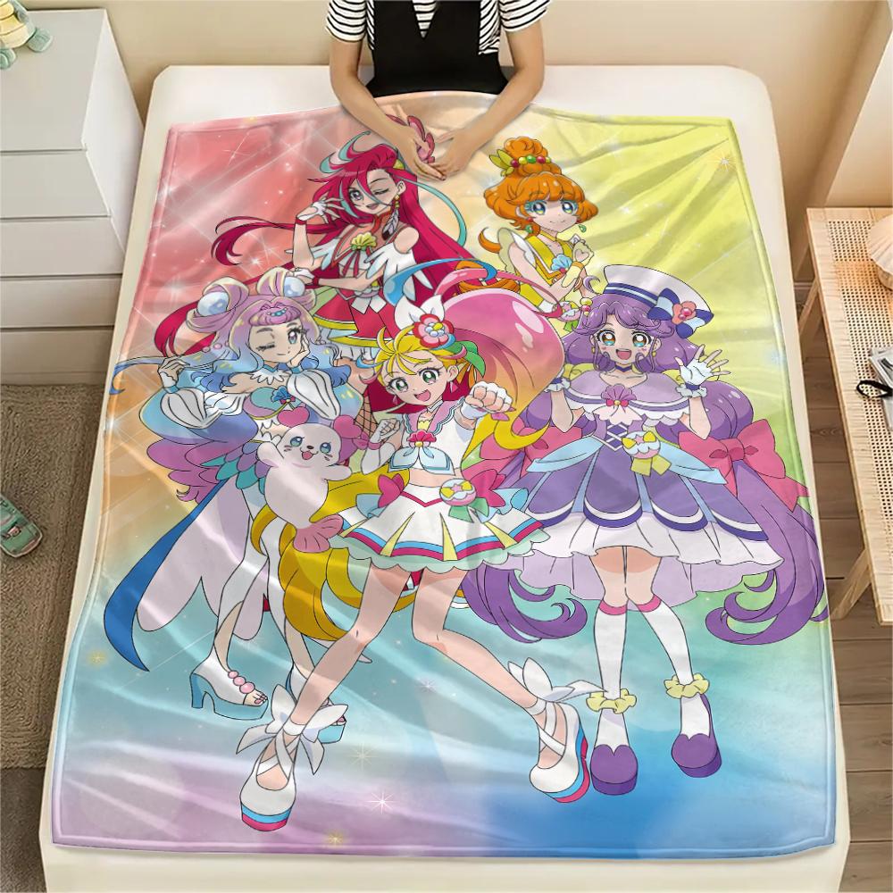 Pretty Cure Main Characters pattern Flannel Blanket, High quality Comfortable for All Seasons, Home Decor, Warmth and Comfort, Perfect for Gifts.
