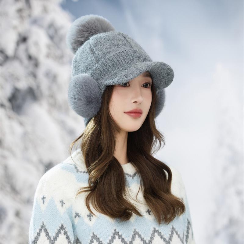 Fleece Warm Knitted Cap Ladies Ear Protector Wool Baseball Cap Fashion Cycling Plush Cap