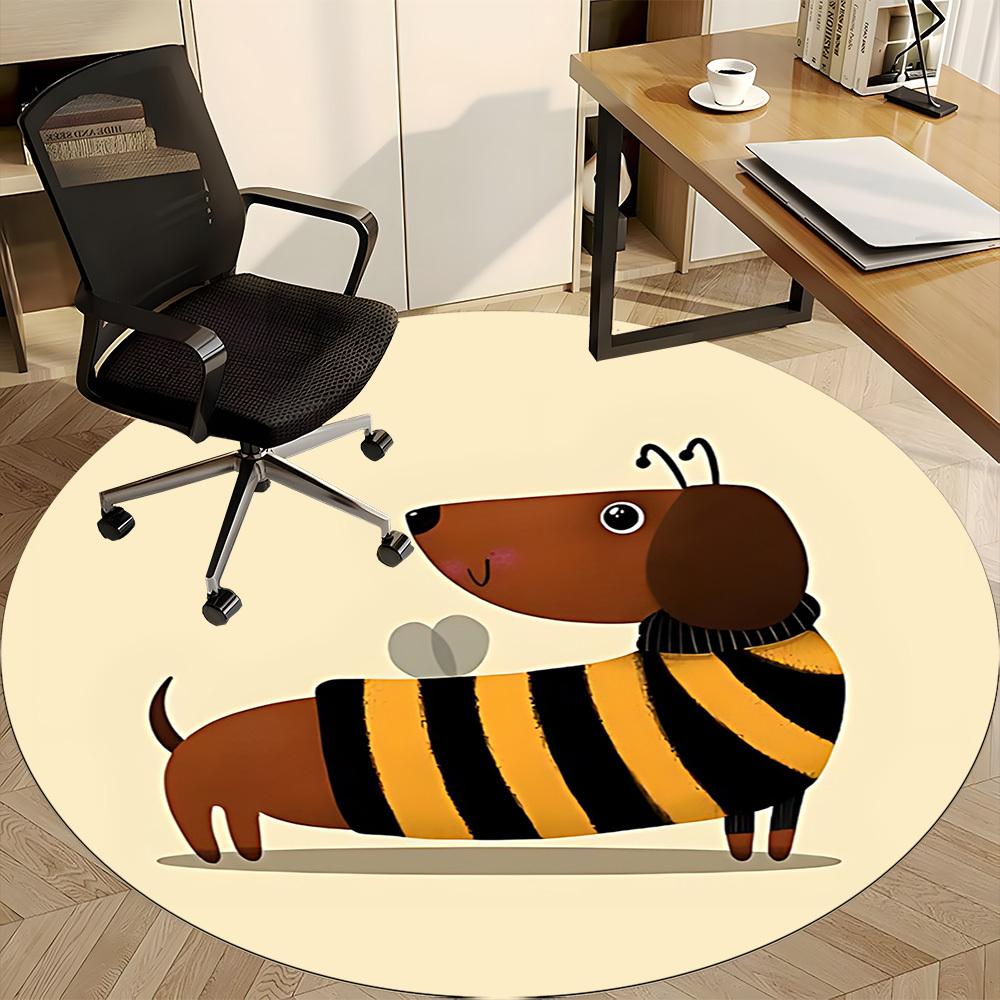 1pc Bee Dog Dachshund Office Round Area Rug, Under Office Chairs Bedroom Living Room Home Decor, Room Deco