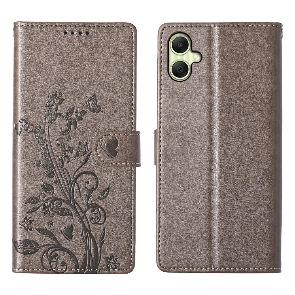 For Samsung Galaxy A07 4G Wallet Case Butterfly Floral Imprint PU Leather Phone Cover with Wrist Strap