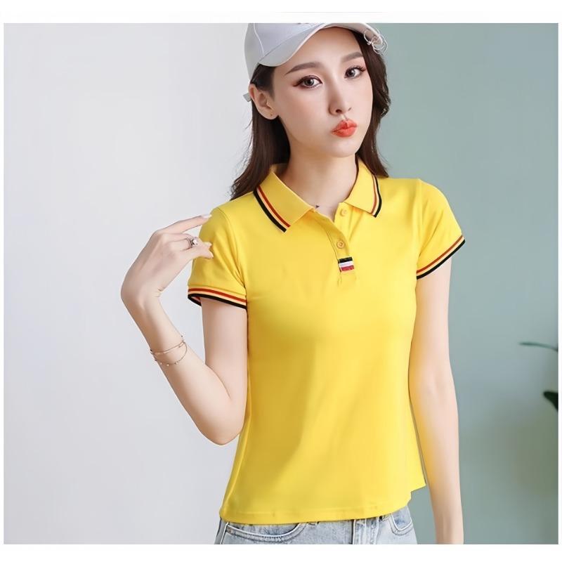 Short-sleeved POLO Shirt T-shirt for Women In Summer New Casual Sports Comfort Slimming Solid Color Top