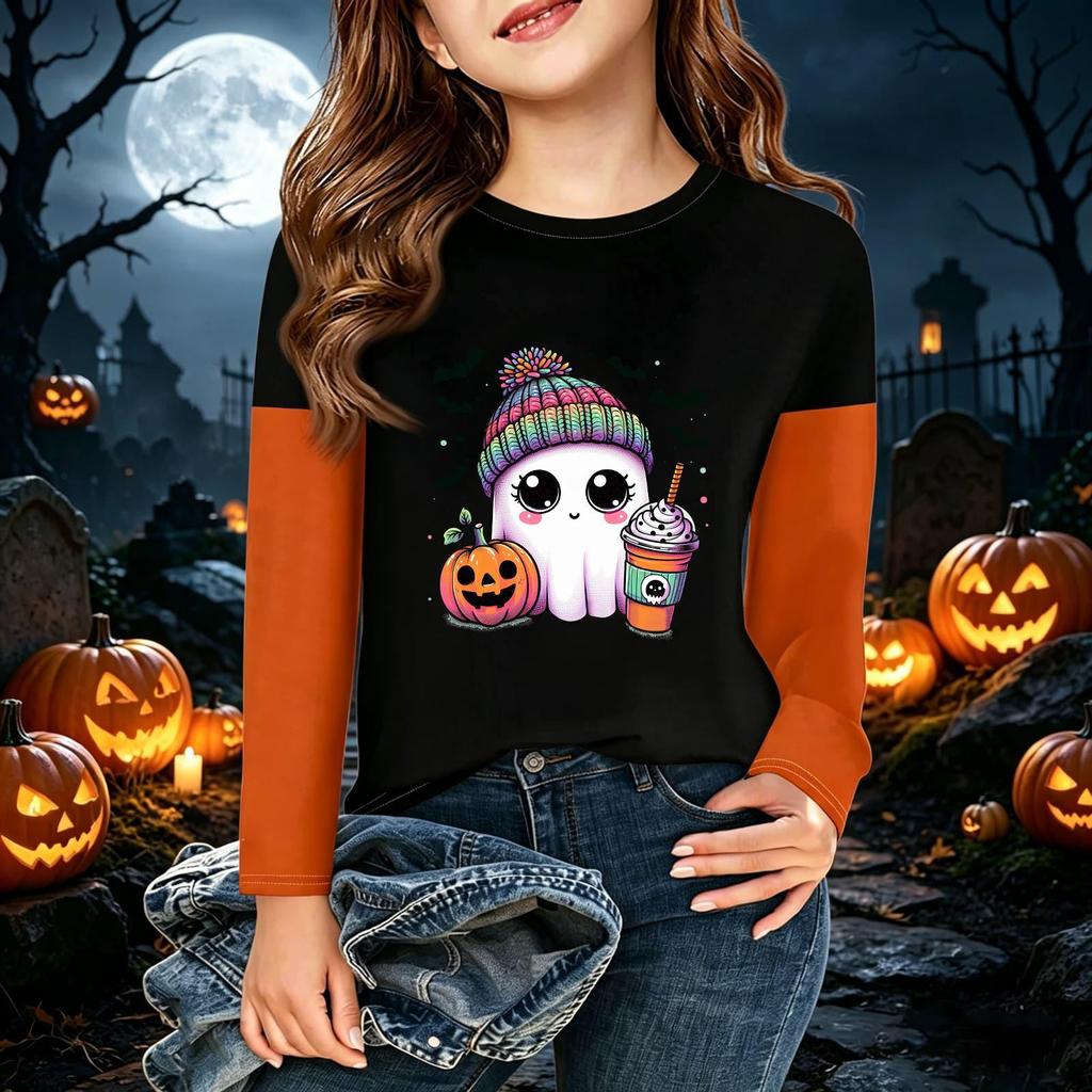 Kids' Halloween Printed Long Sleeve T-Shirt Casual Neck Top for Boys Girls