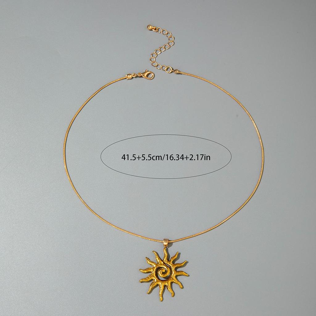 Fashionable and Minimalist Metal Spiral Sun Geometric Pendant Necklace Suitable for Women's Gatherings, Daily Matching Gifts