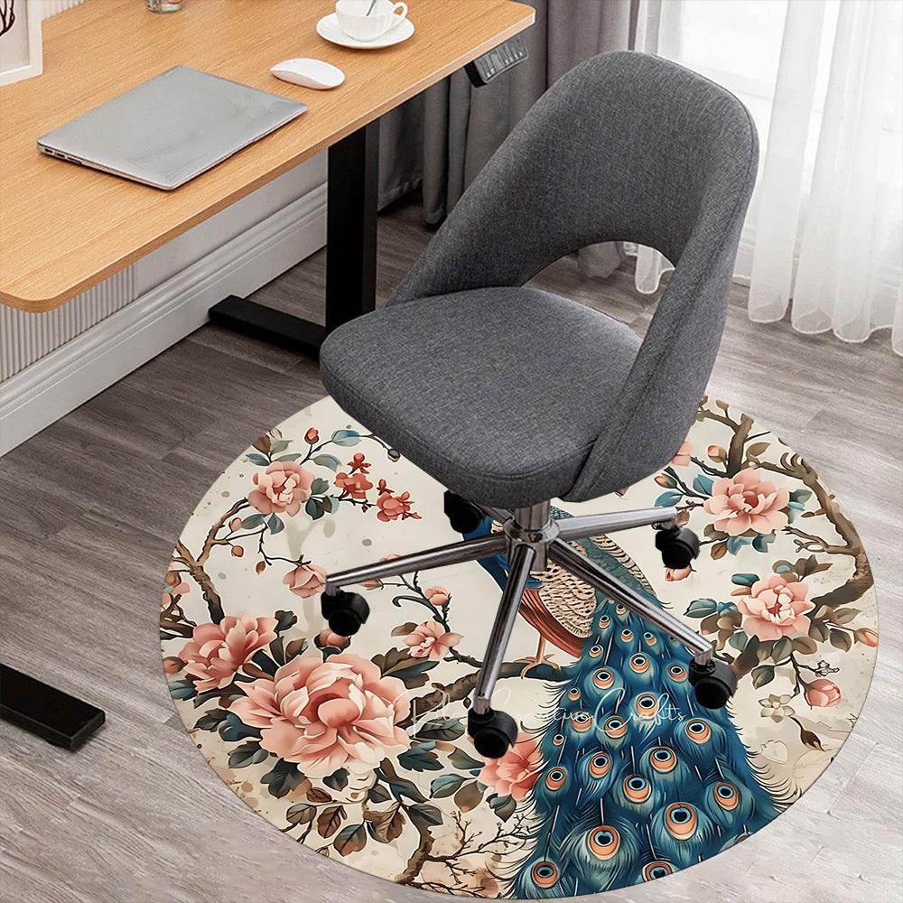 

1 шт. Круглый коврик для стула с рисунком Цветы павлина , Ковер для зоны - Нескользящий, Напольный коврик для офиса, спальни и декора помещений -1002243 80cm by 80cm