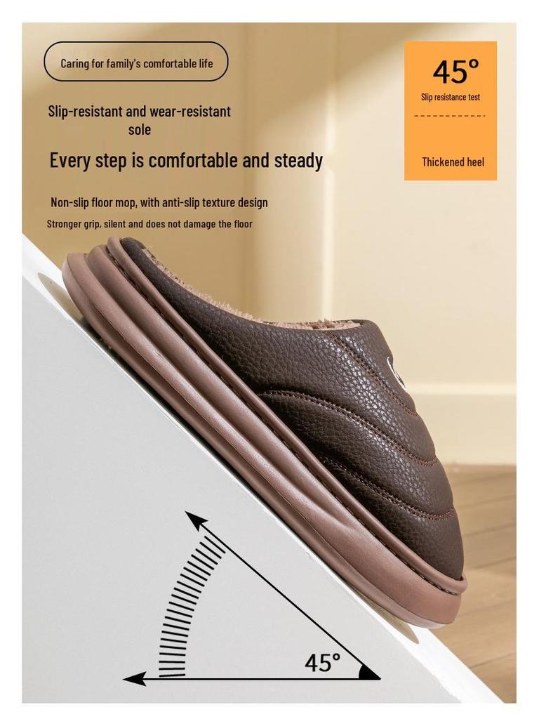 Extra Große Herren PU Leder Plüsch Hausschuhe - Warme Indoor Schuhe für Herbst und Winter