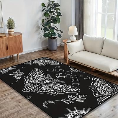VIKAMA Dunkel-Stil Motte Stern Mond Wohnzimmerteppich Rutschfest Verschleißfest Zuhause Sofa Couchtisch Dekorativer Bodenläufer