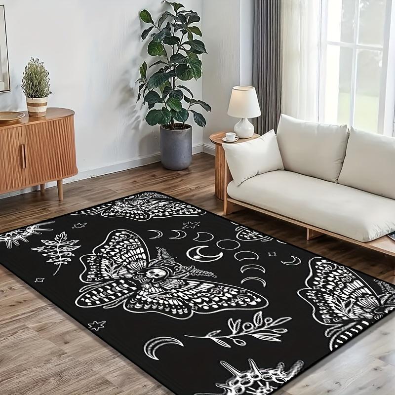 VIKAMA Dark-Style Moth Star Moon Living Room Rug Non-Slip Wear-Resistant Home Sofa Coffee Table Decorative Floor Mat