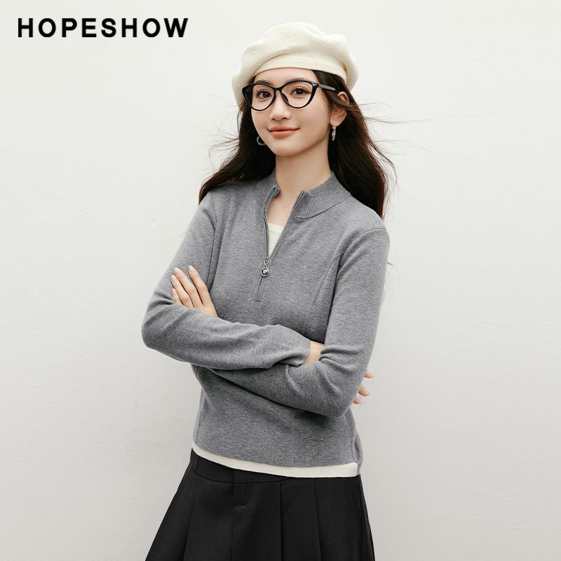 

Red Sleeve Black Casual Sweater Spring 2025 New Arrival Women s Clothing Old Money Style Fake Two-Piece Half Zipper Tops Soot 056 S