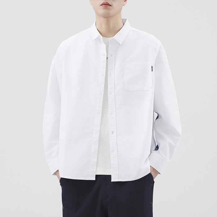 

New Spring and Summer Men s Casual Solid Color Long-sleeved Shirt Japanese Retro Versatile 3XL