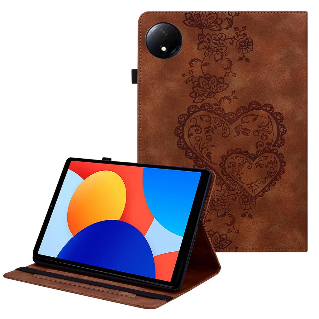 For Xiaomi Redmi Pad SE 4G 8.7 inch Leather Case Heart Imprint Foldable Stand Card Slot Stylus Holder Tablet Cover