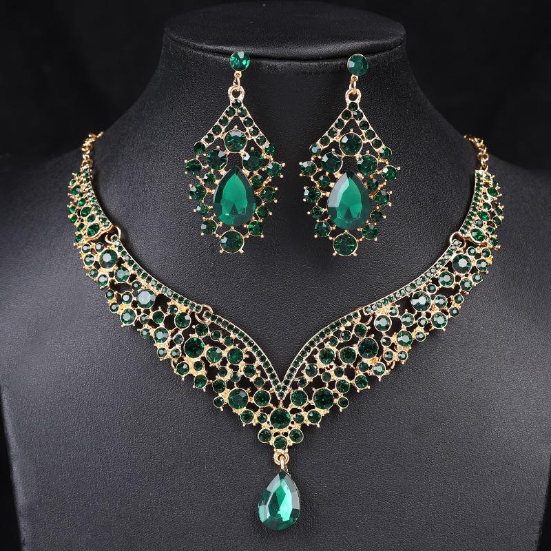 European & American Crown Necklace & Earrings Alloy Jewelry Set for Brides