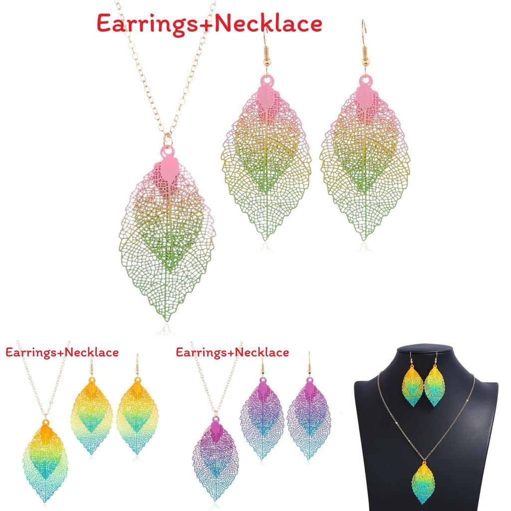 Vintage Leaf Jewelry Set With Stainless Steel Metal Pendant And Box Chain For Boho Style Fans