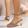 Fashionable Stunning Sexy Open-Toe Stiletto Heel Slippers – European & American Style Colorful Rhinestone Slide Sandals for Women