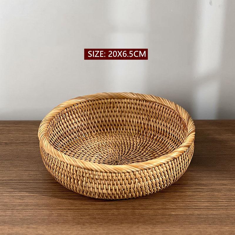 1PC Handmade Woven Fruit Basket Exquisite Snack and Fruit Tray Large-sized Rattan Snack Storage Basket Kitchen Bread Basket