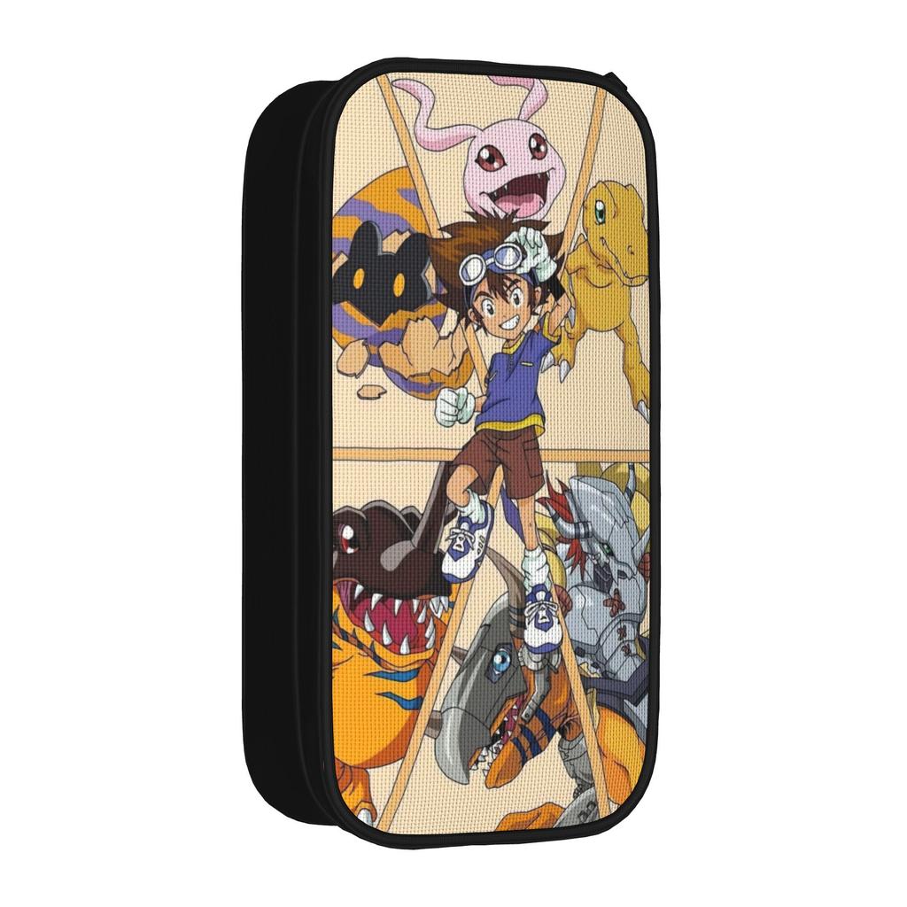 Digimon Anime Pencil Cases Fun Taichi Digital Monsters Pen Holder Bag Girls Boys Big Capacity School Supplies Gifts Pencilcases