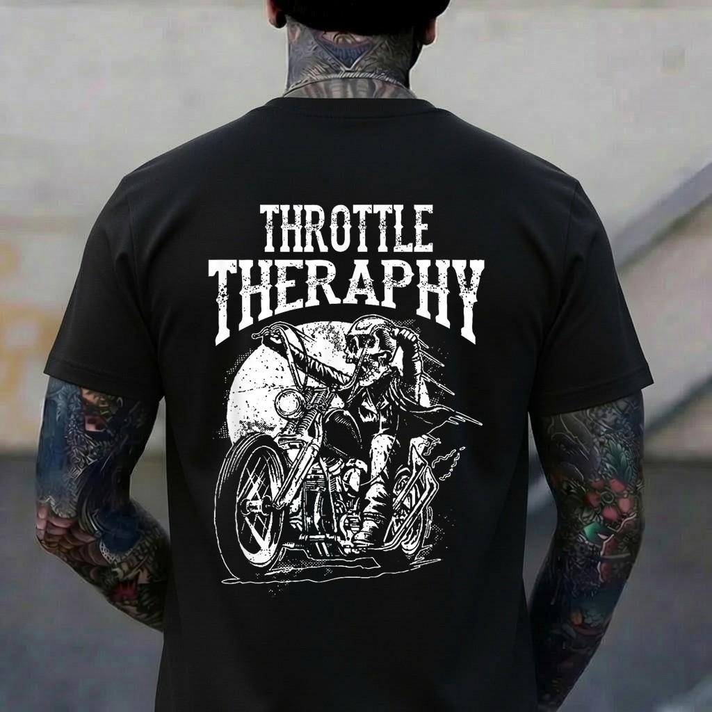 Throttle Therapy Classic Motorcycle Biker Funny Skull Rider T-Shirt M