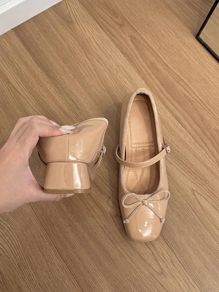 

Small man inner height increase 7CM bow one-word buckle Mary Jane shoes women s thick heel retro single shoes 35