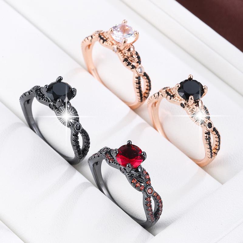 Multikleurige Zirconium Vierklauw Schedelring voor Dames - Donkere Stijl