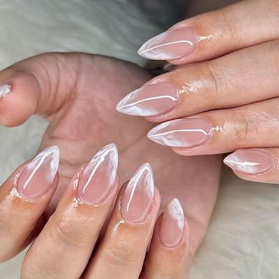 Fake Nail French Wearing Nail Fake Nail Wave Removable Nail Art Tablets Simple Nail Patches 24 Pieces