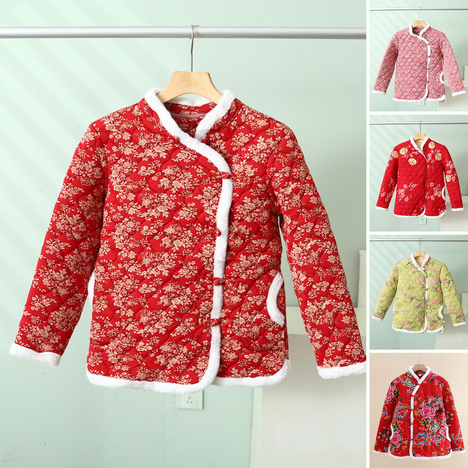 

Женская хлопковая куртка осень-зима с цветочным принтом толстая теплая флисовая подкладка плюшевая с v-образным вырезом и карманом на пуговицах женское стеганое пальто с длинными рукавами 5XL красный