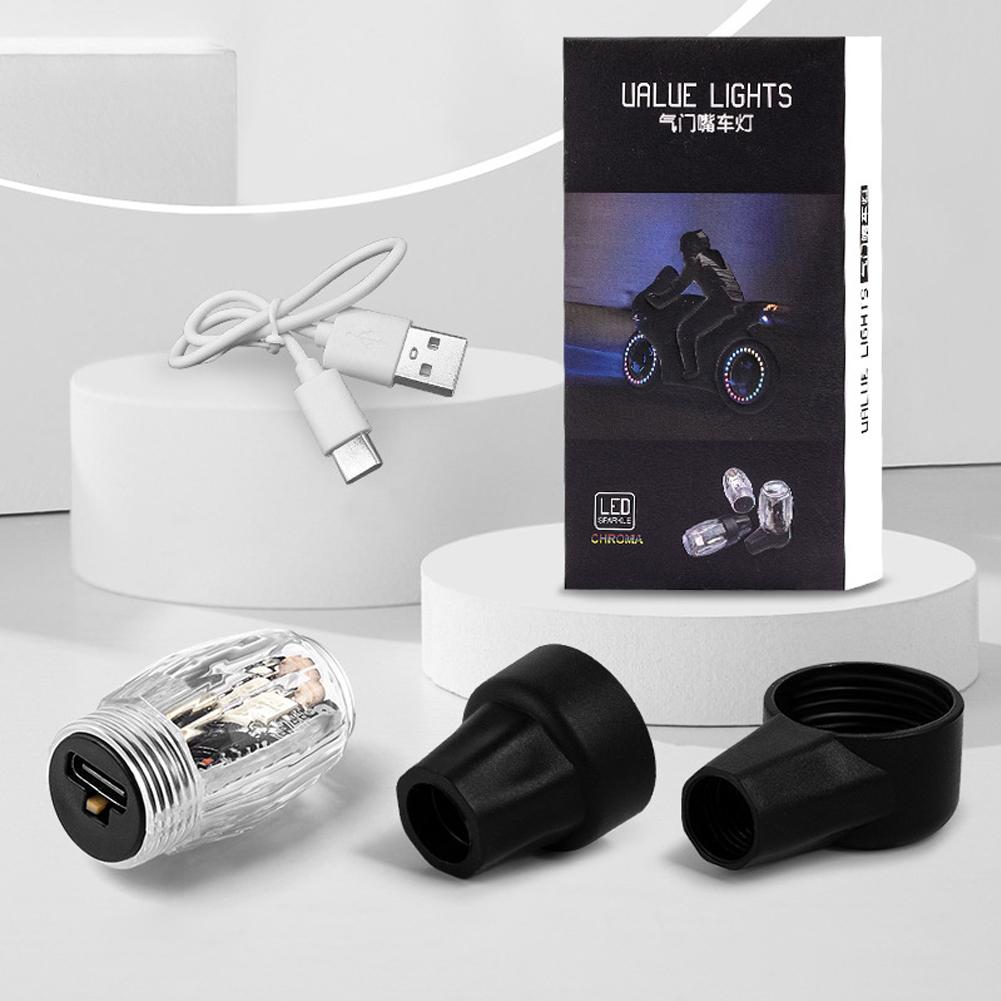 

2 шт., светодиодная воздушная насадка для шин мотоцикла, декоративная подсветка, цветной датчик вибрации, зарядка через USB, колпачок вентиля шины для автомобильного колеса, ступица, лампа окружающего освещения