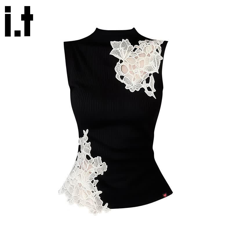 Women s Slim Fit Lace Patchwork Sleeveless Top S