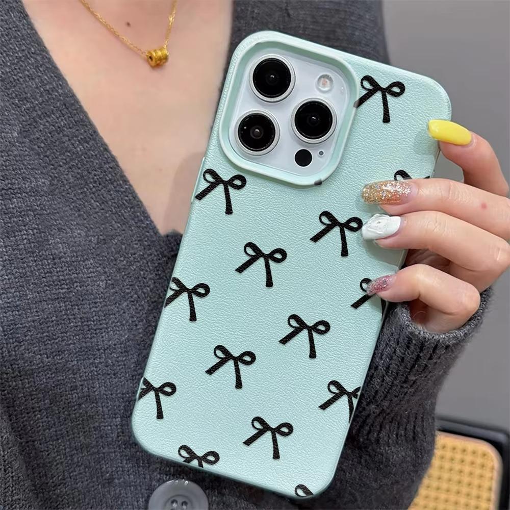 Schwarze Schleifen-Aufdruck Handyhülle Für iPhone 17 16 15 14 Plus 13 12 11 Pro Max 17 Air X XR XS Korea Mädchen Hülle Silikon Weiche Hülle