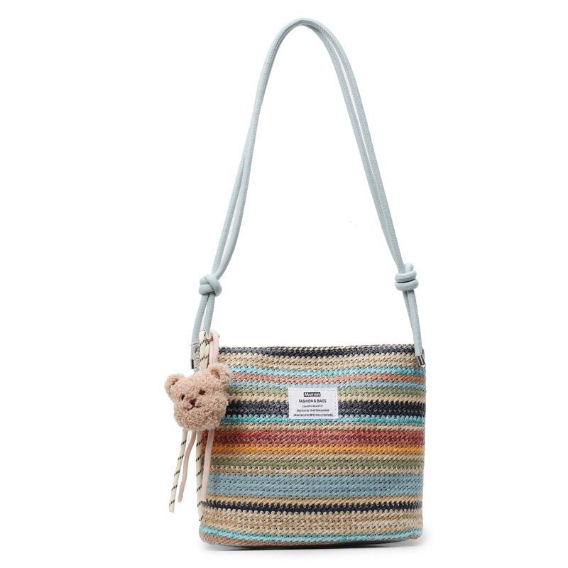 Niche dopamine color woven bag women's new versatile messenger bag vacation beach bucket bag