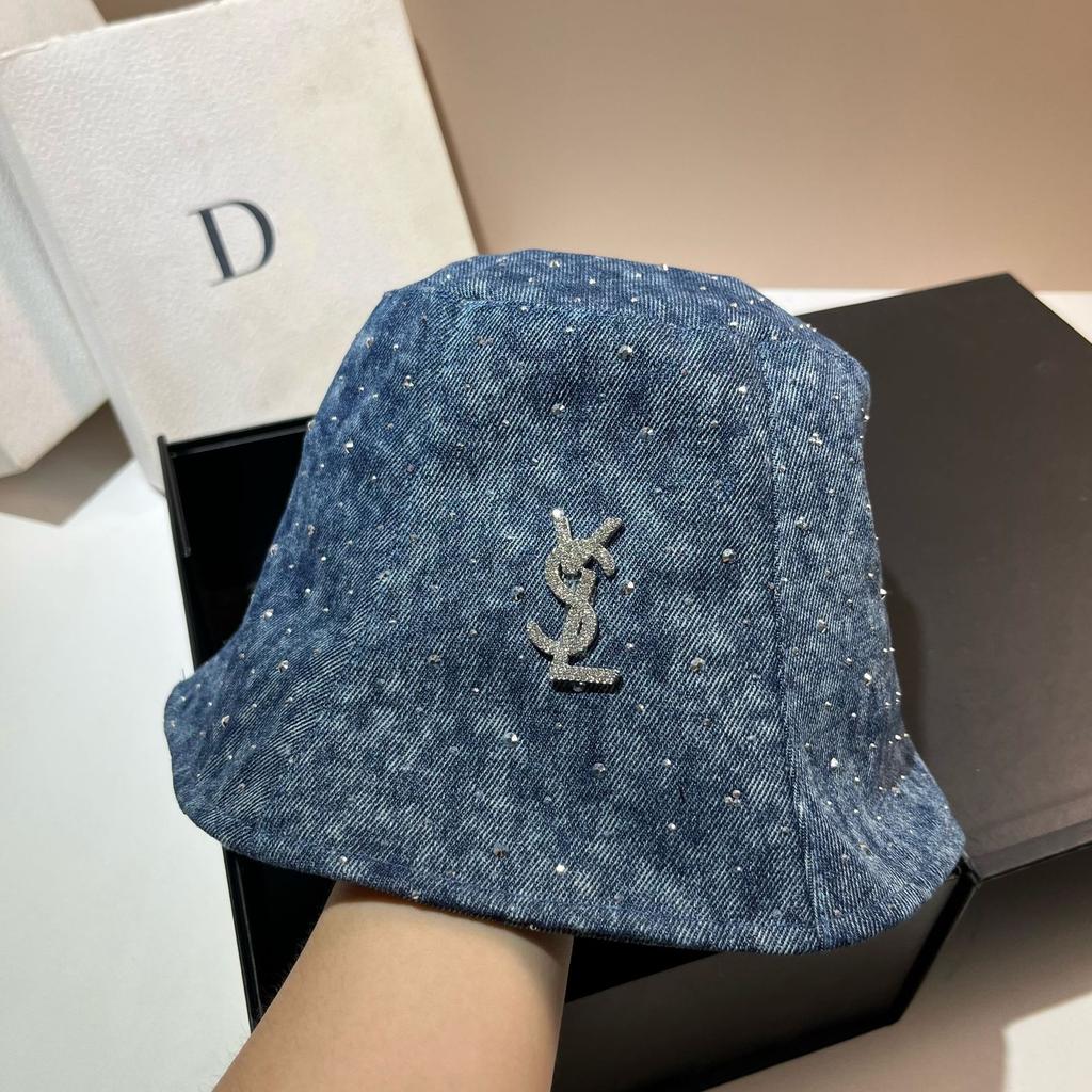 Vsl Paris Rhinestone Denim Bucket Hat Autumn Trendy Smudged Retro Forward Hat