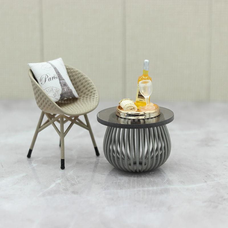 1Pc Puppenhaus Zubehör Dekoration Spielzeug Puppenhaus Miniatur Simulation Balkon Rattan Stühle Tische und Stühle Möbel Modell