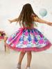 Girl's Holiday Formal Dress with Bowknot Headdress, Printed Christmas Baby Dress