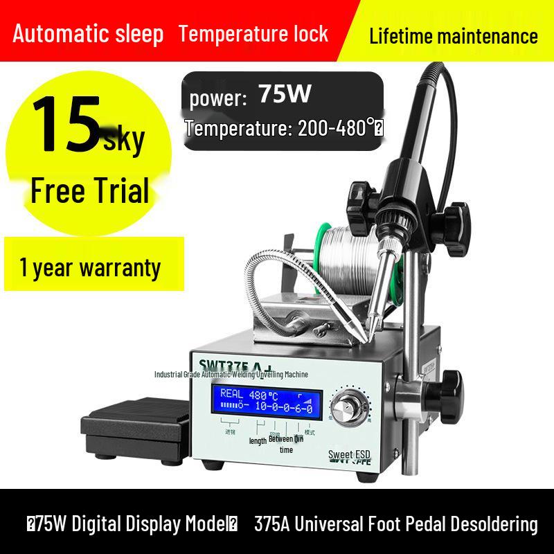 Industrial Grade Automatic Soldering Machine SWT375 with Foot Pedal, High Power Electric Iron, Hand Press Solder Dispensing.