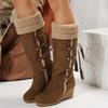 Fall and Winter New Plus Size Fur Neckline Mid-leg Boots Wedge Boots Fringed Boots
