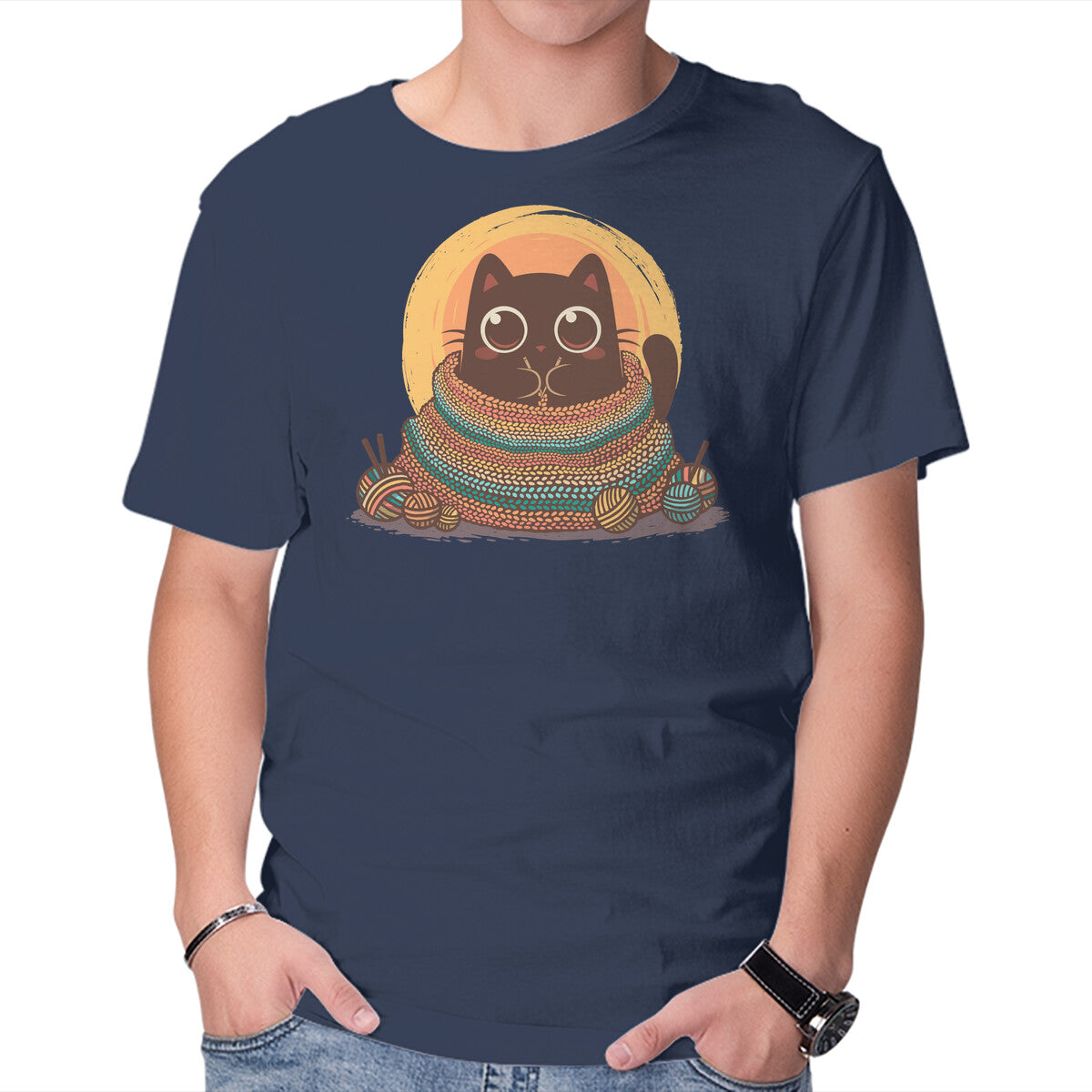 Unisex Crew Neck T-Shirt Knitty Kitty Graphic Short Sleeve Casual Tee XS