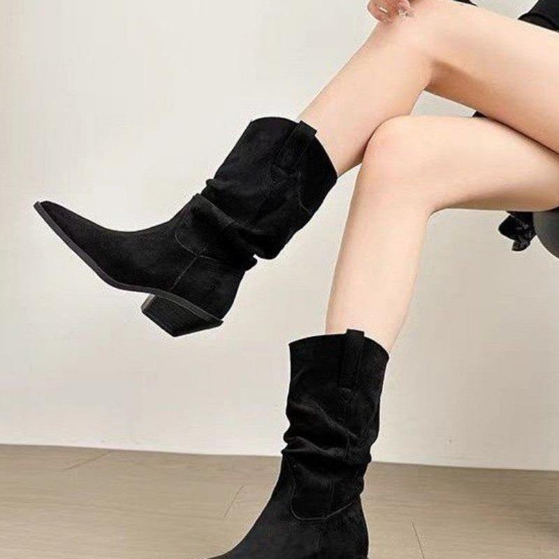 Female Western Boots Cowboy Boots Women Plested Women Ankle  Pu Leather Shoes Autumn Boots Women Booties Lady Plus Size 41