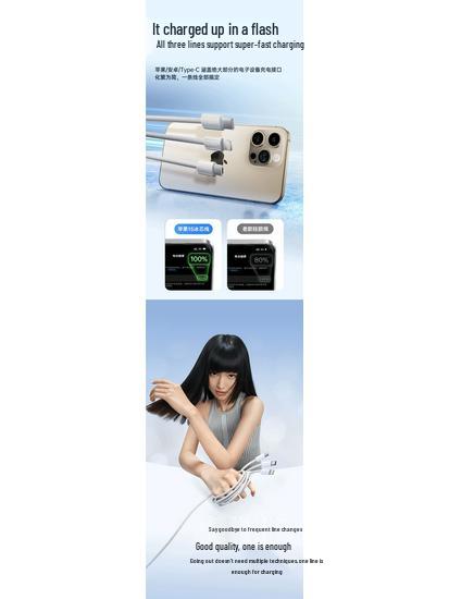 Fast Charging Multi-Head Data Cable: Three-in-One Charger Set