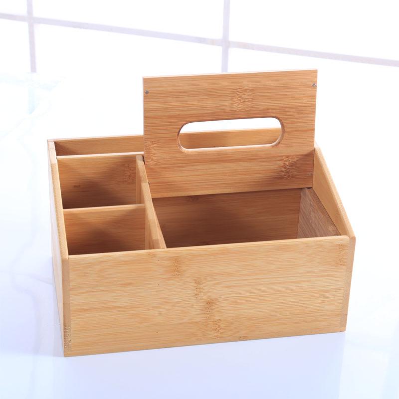 Bamboo & Wood Multipurpose Tissue Box with Remote Control Storage & Custom Engraved Logo for Home or Hotel Use