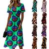 Women's V-Neck Short Sleeve Halloween Print Casual Dress for Halloween Party