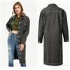 Giacca Lunga in Denim da Donna Slim Fit Lavata Stile Vintage Streetwear Cappotto Oversize