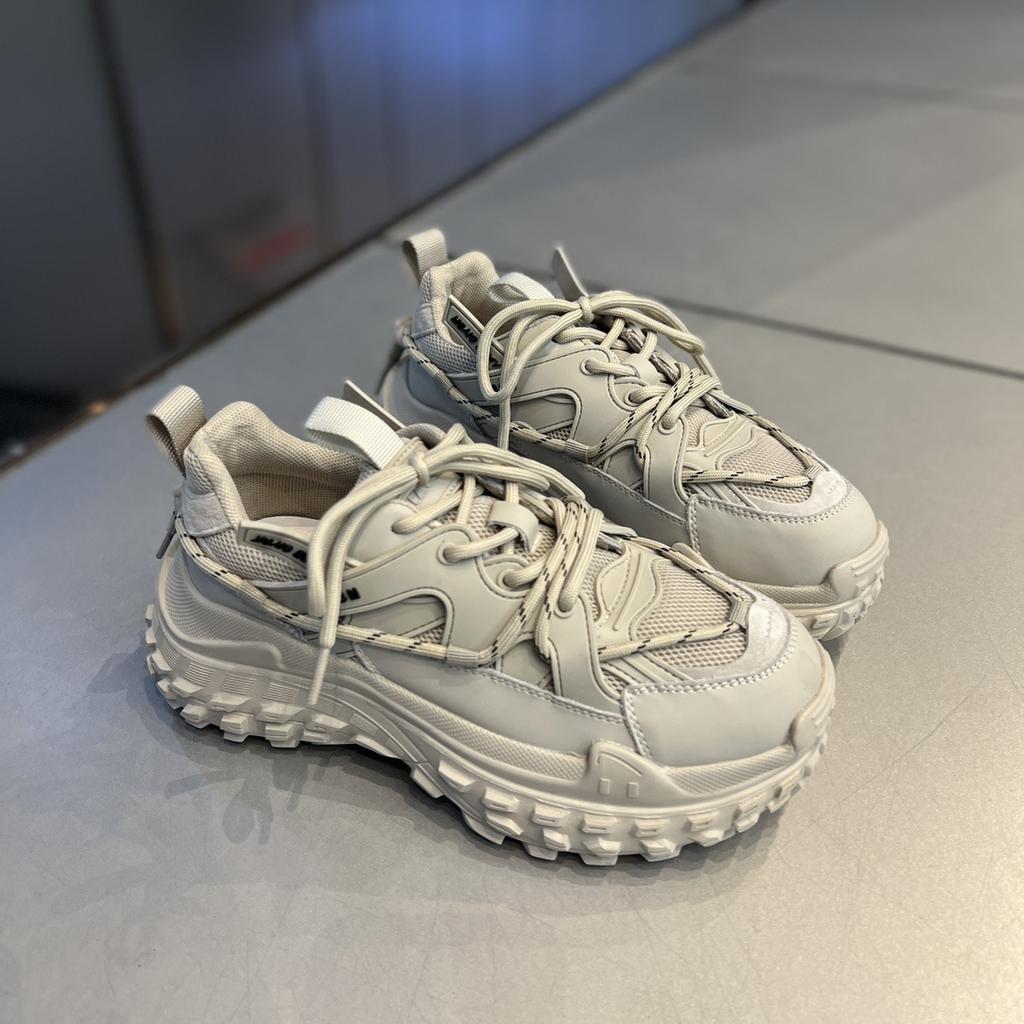 Retro Sports Leisure Tire Base Platform Shoes Heel Height Med 3cm-5cm Mesh Splicing Sneakers 2024 New Fashion Autumn and Winter