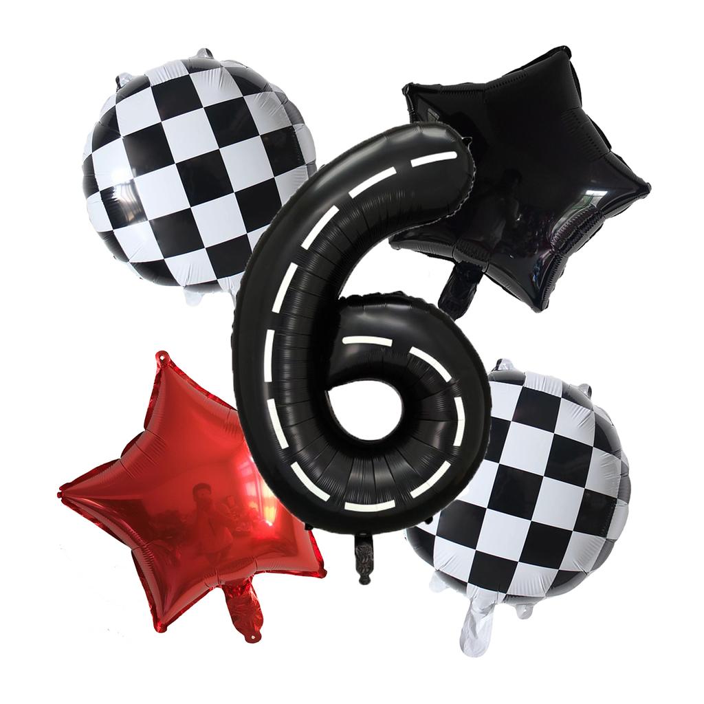 5pcs Race Car Balloon 40 Inch Racetrack Number Balloon 2 Black Baby Shower Boys Two Fast Birthday Race Car Theme Party Decorate