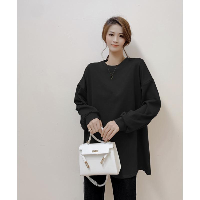 Neues Damen-Sweatshirt in einfarbigem, lockerem Midilängen-Schnitt für Herbst und Winter, lässiges Baumwoll-Oberteil für Damen