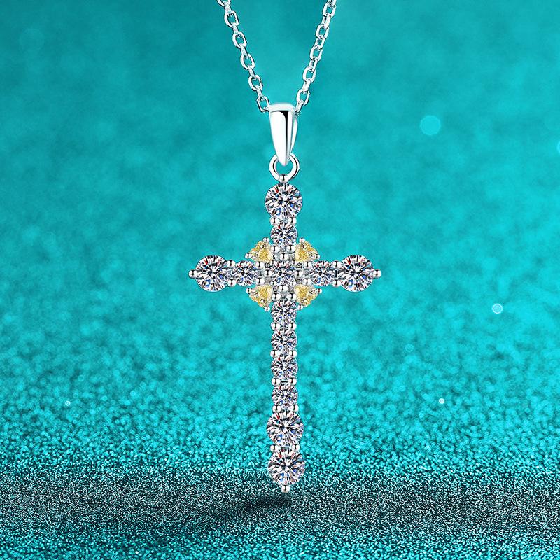Light luxury Real Platinum PT950 Moissanite Necklace Women's Cross Contrast Color Pendant Women's High-End Jewelry