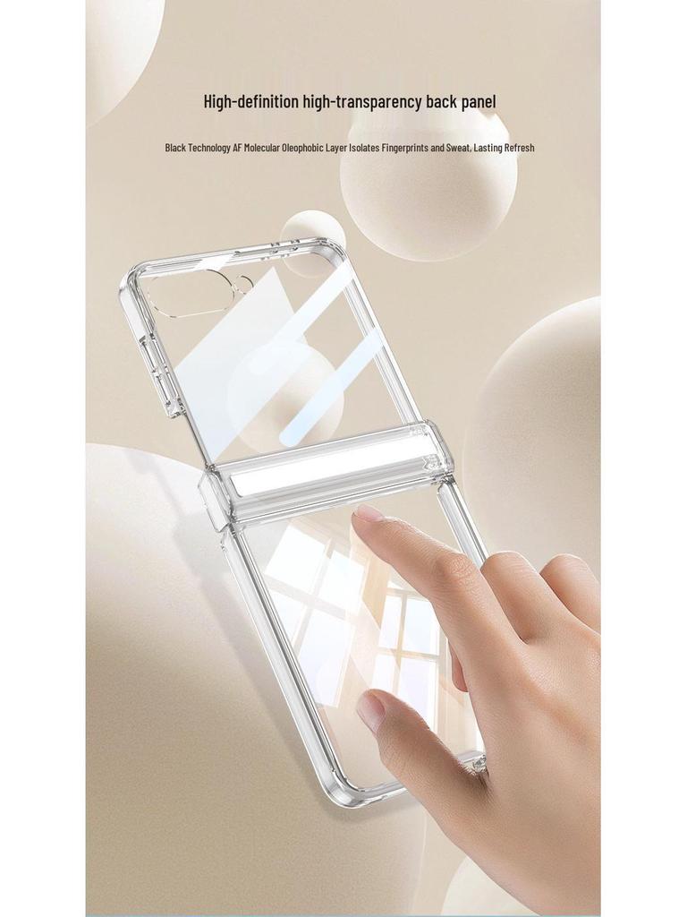 Samsung Z Flip7 Transparent Magnetic Hinge Phone Case with Full Coverage Airbag Protection